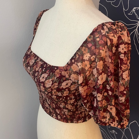 NWT Altar'd State Floral Print Crop Top Short Sleeve, Size Small S - Picture 2 of 7